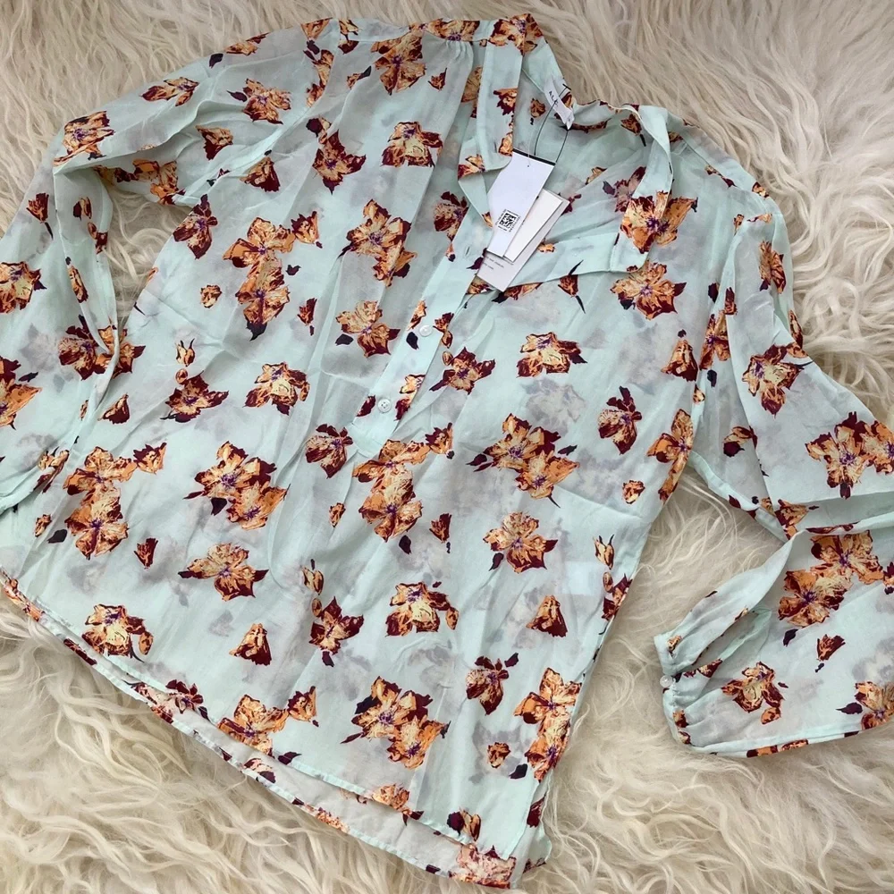 A.L.C. Shira Floral Print Mock Neck Blouse 1380 - Picture 7 of 13